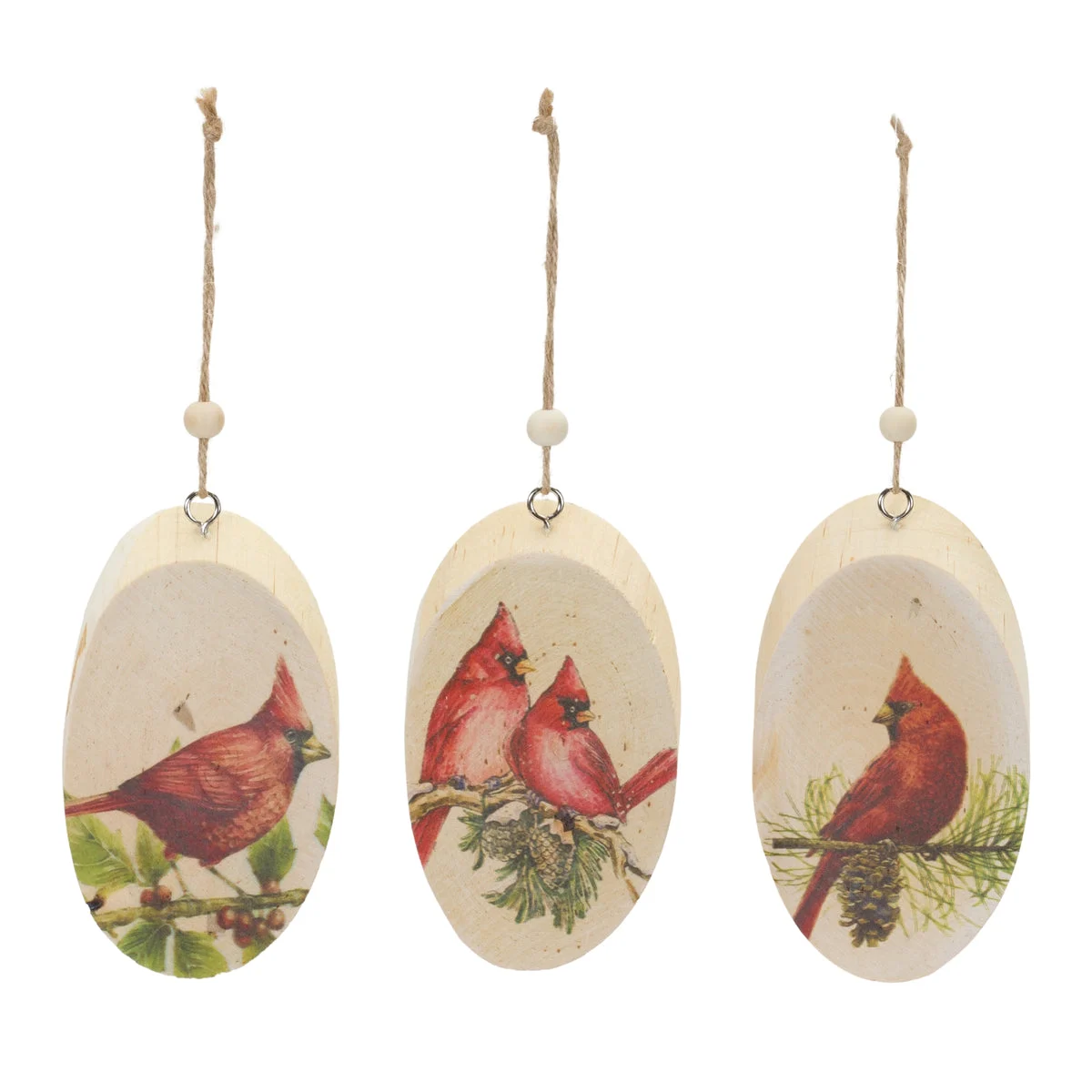Melrose Wood Cardinal Bird Tree Disc Ornament (Set of 24)
