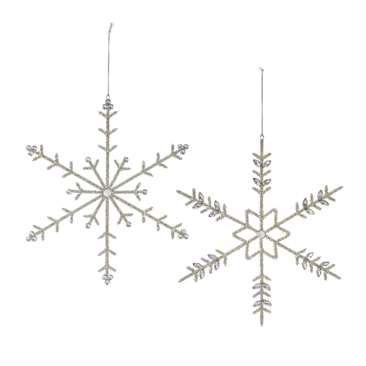Jeweled Metal Snowflake Ornament Set – 14"H Silver Christmas Decorative Ornaments (Set of 6) by Melrose