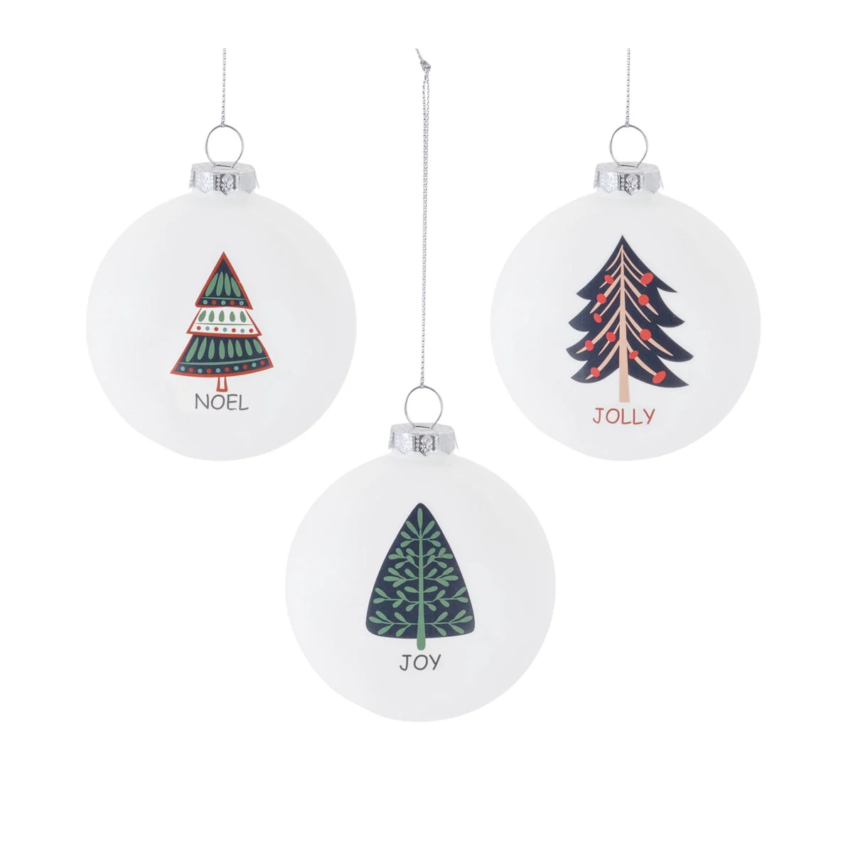 Christmas Tree Sentiment Glass Ornaments – 4"H Holiday Ball Ornaments with Jolly, Noel & Joy Designs (Set of 6) by Melrose