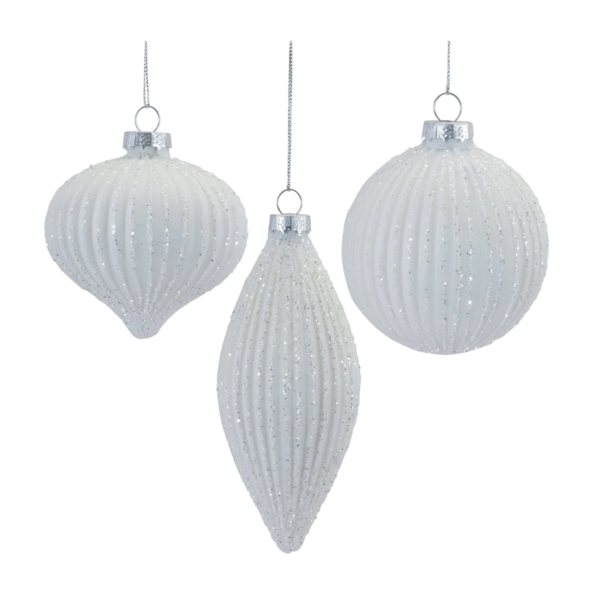 Melrose Glitter Ribbed Glass Ornament (Set of 12)