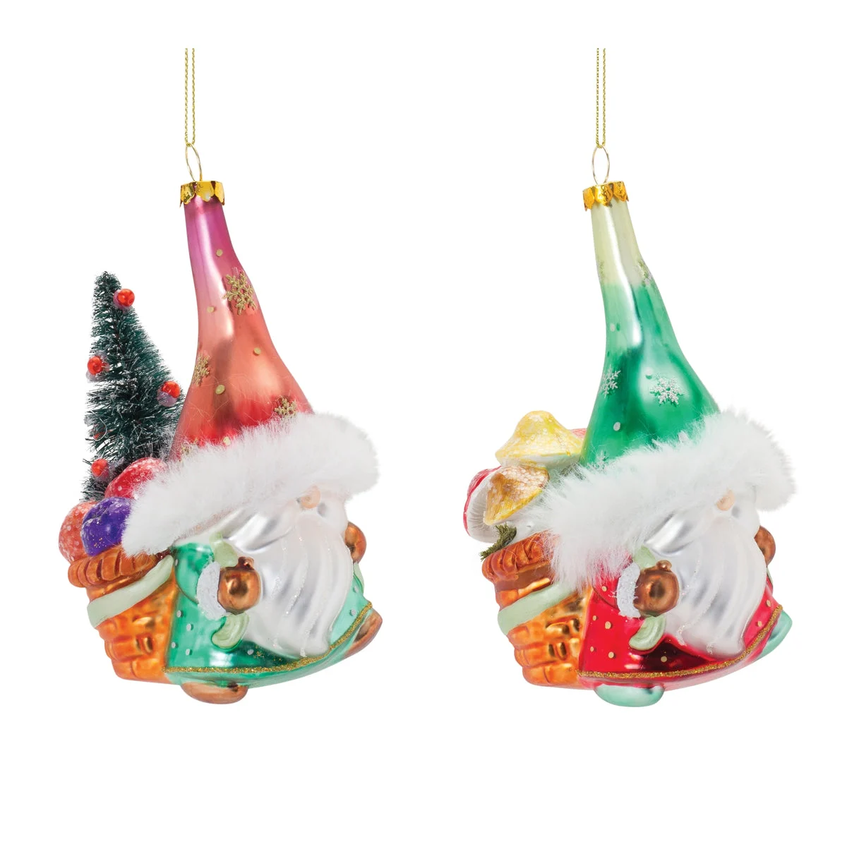 Christmas Glass Santa Gnome Ornaments – 5.25"H, Set of 6 by Melrose