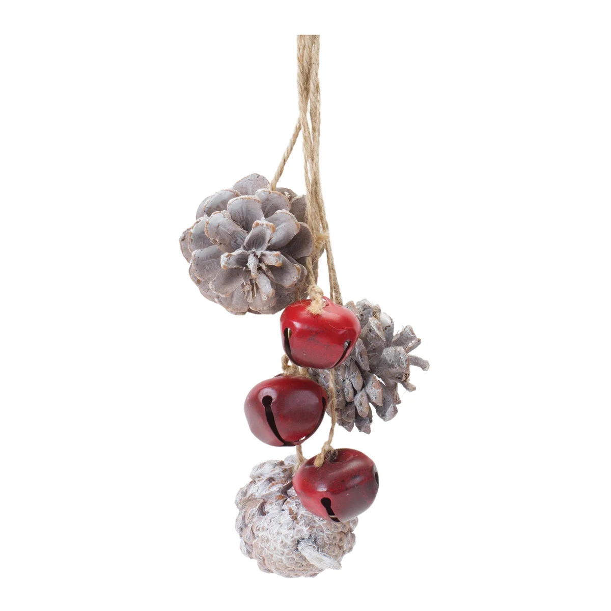 Bell and Pine Cone Drop Ornament Set – 14"H Rustic Christmas Hanging Ornaments (Set of 6) Iron & Natural Pine Accents by Melrose