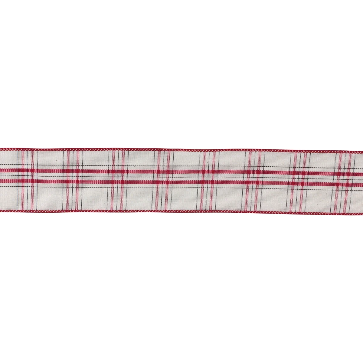 Wired Cotton Plaid Ribbon Set of 2 Red and White Holiday Rolls 0.25 Inch Height Christmas Decor By Melrose