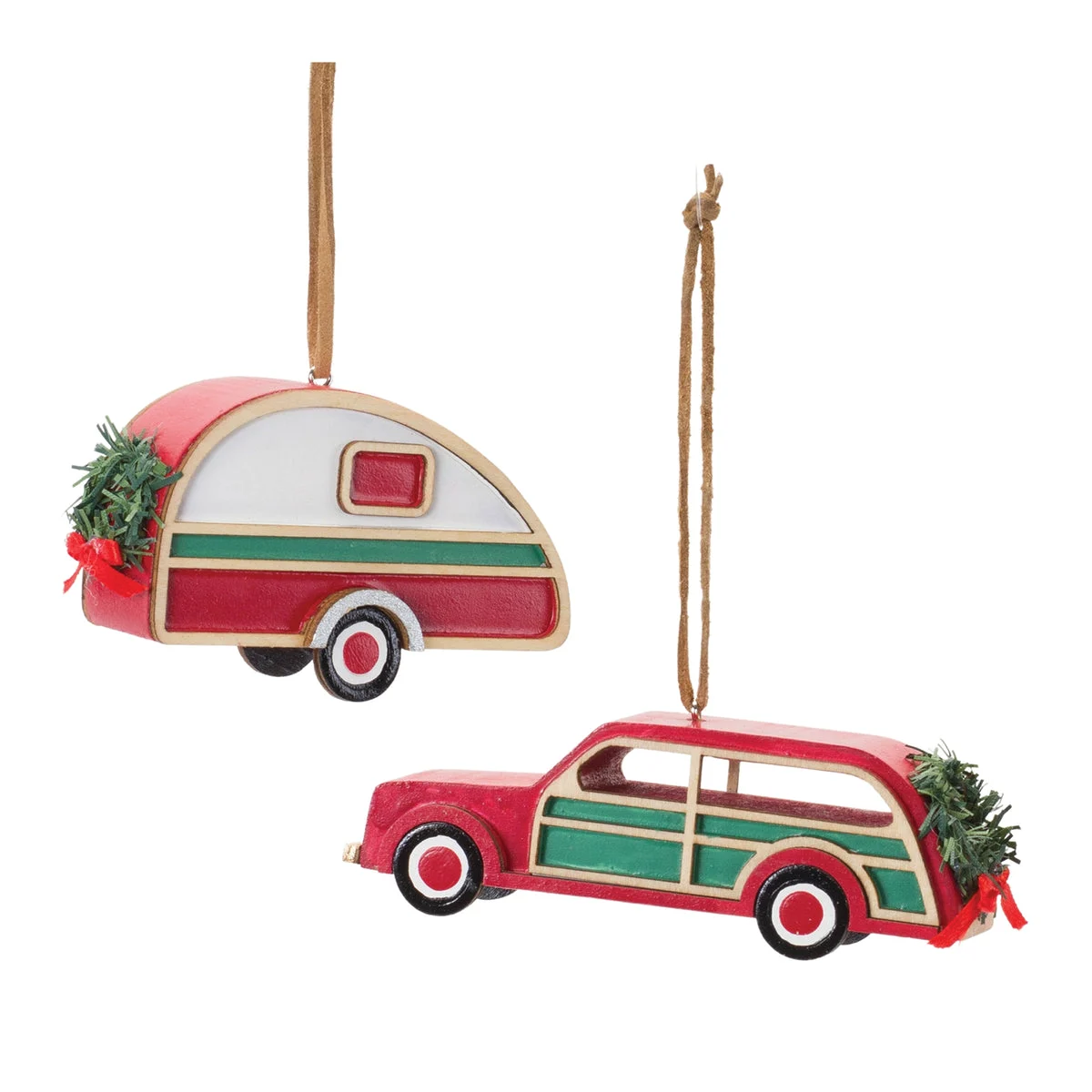 Christmas Car and Camper Ornament Set 12 MDF and Plastic Ornaments 1.25 and 2.25 Inch Height By Melrose