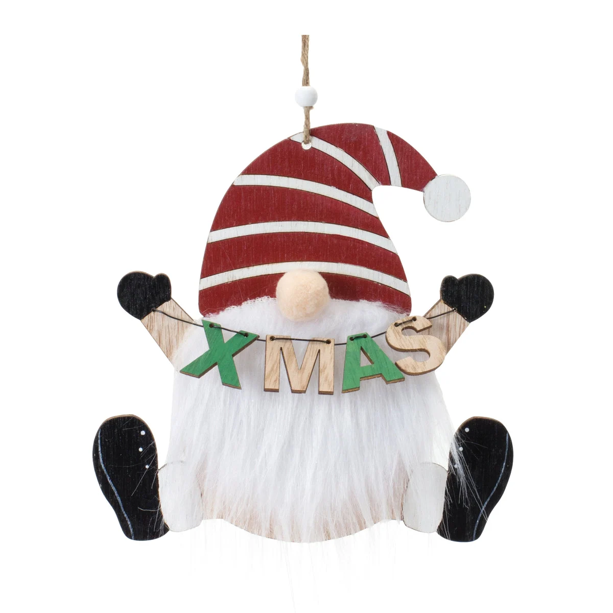 Holiday Gnome Ornament 7 Inch Height Set of 12 Red White Wood Christmas Decoration By Melrose