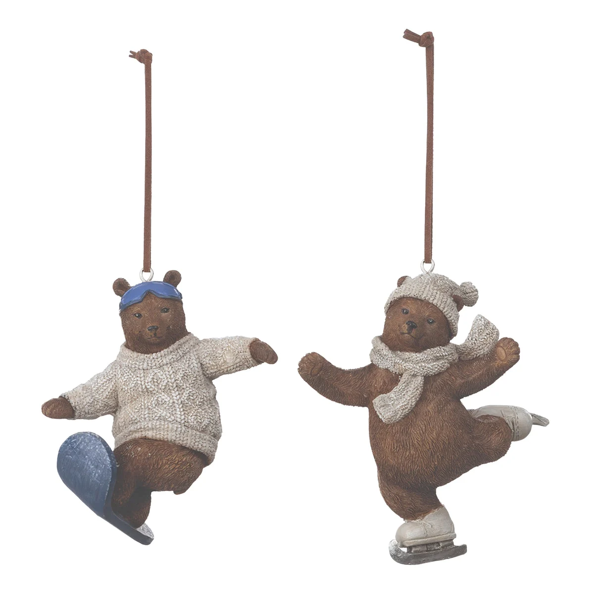 Bear Skate & Snowboard Ornament – Resin & Stone Powder – 3.5 Inch Height, Indoor Holiday Decor, Set of 4 By Melrose