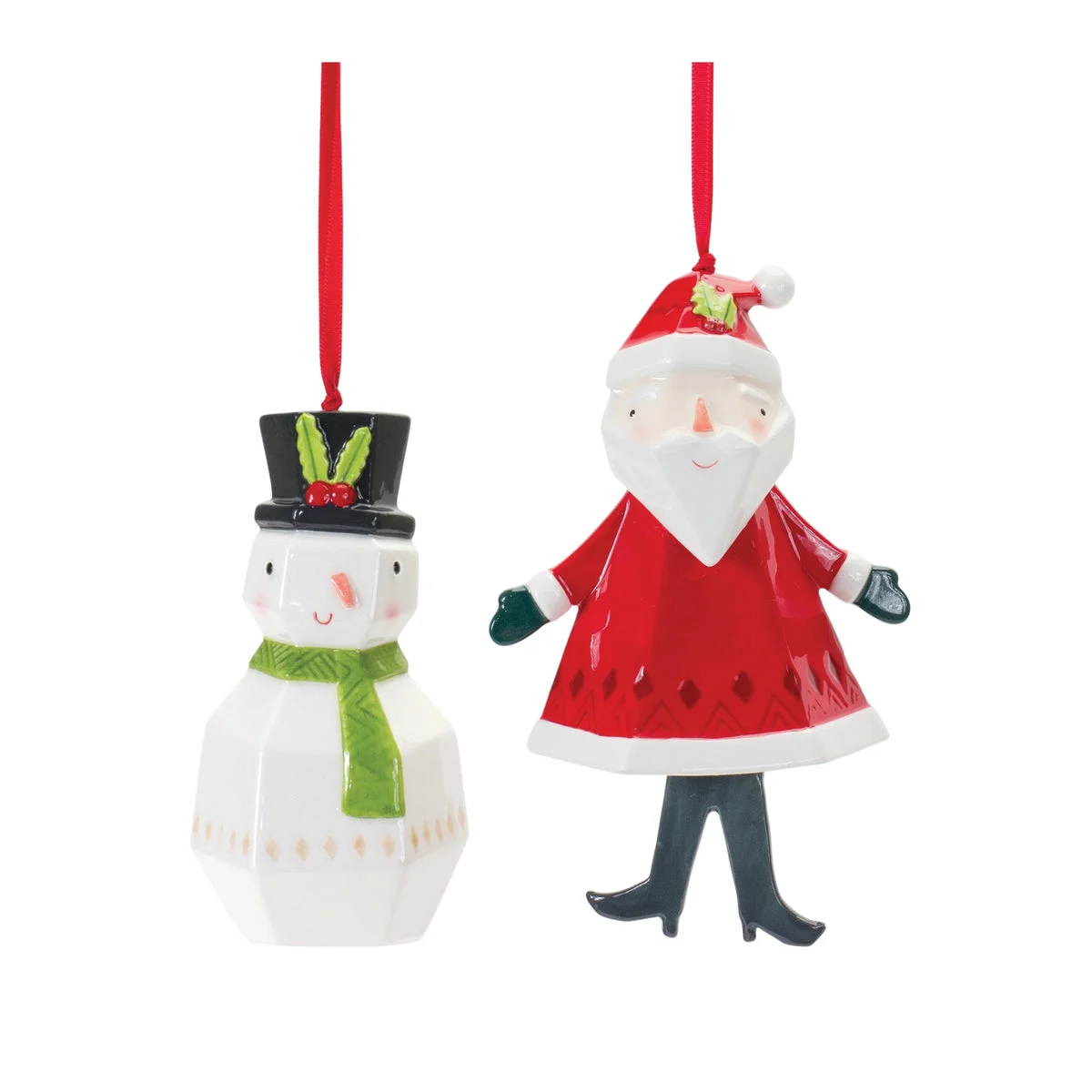 Santa and Snowman Ornament Set – Dolomite – 4.75–6 Inch Height, Indoor Holiday Decor, Set of 6 By Melrose