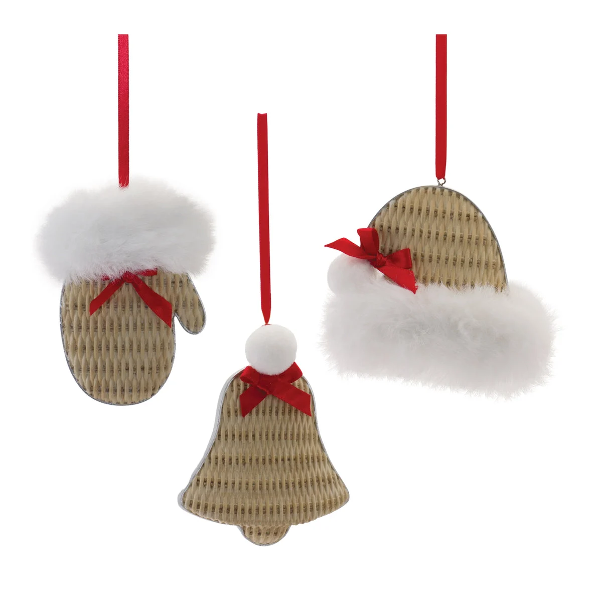 Mitten Hat Bell Ornament Set – Resin & Stone Powder –4 Inch Height, Indoor Holiday Decor, Set of 12 By Melrose