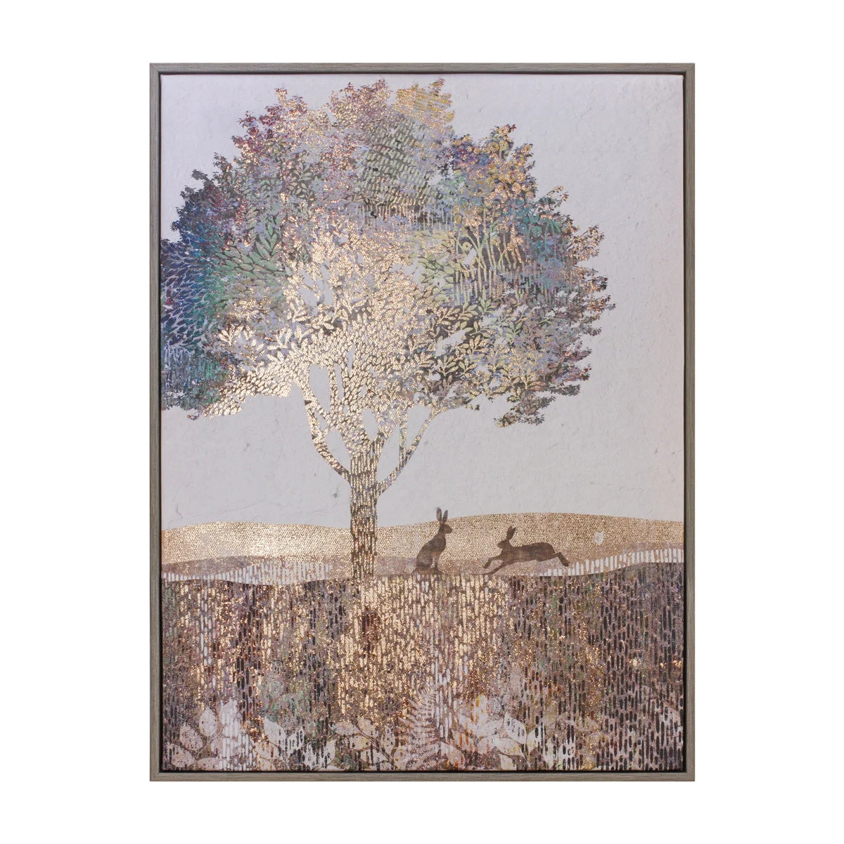 Framed Tree and Rabbit Print – Plastic MDF Frame – 15.5 Inch Height – Copper Cream Decor – By Melrose