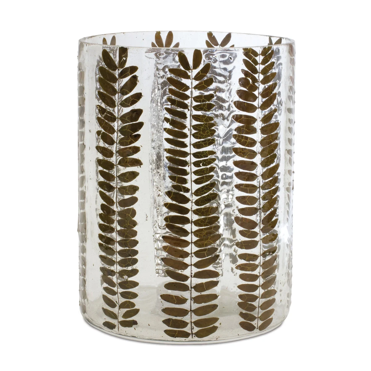 Dried Leaf Glass Candle Holder in Green, Wavy Textured 6" x 8" Pillar Candle Vase for Home Decor by Melrose