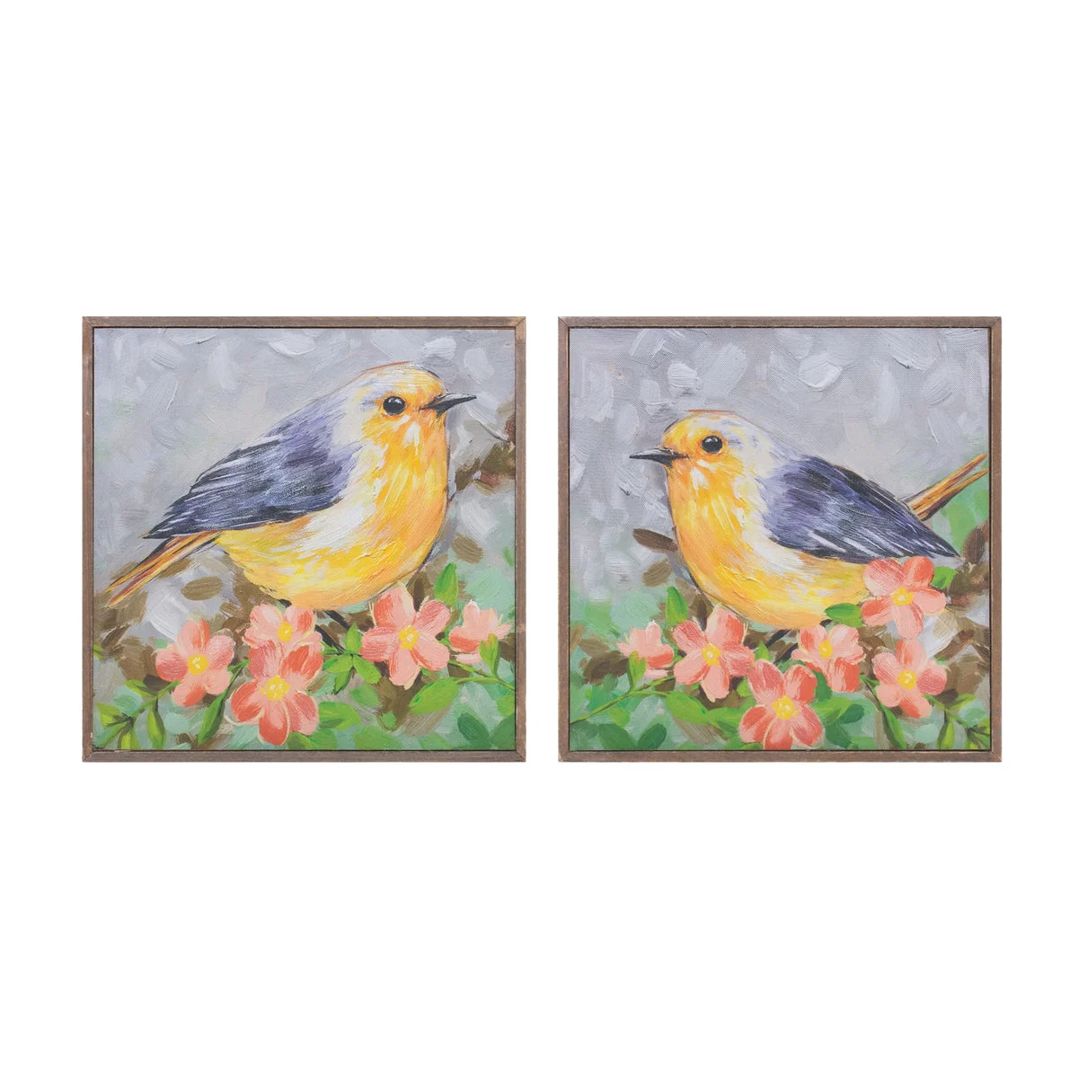 Framed Bird Canvas Block Set – 10"H Wood and Canvas Wall Art (Set of 4) by Melrose