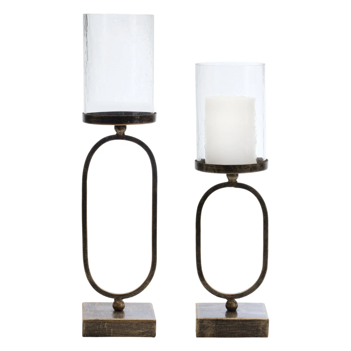 Candle Holder Set of 2 Iron & Glass 15.75" and 18" Modern Rust Black Design by Melrose