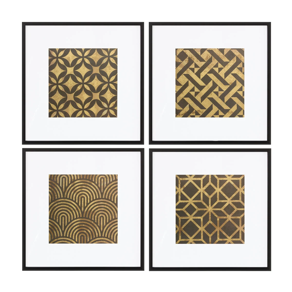 Wall Art, Framed Art Deco Geometric Prints – Set of 4, 20" Square by Melrose