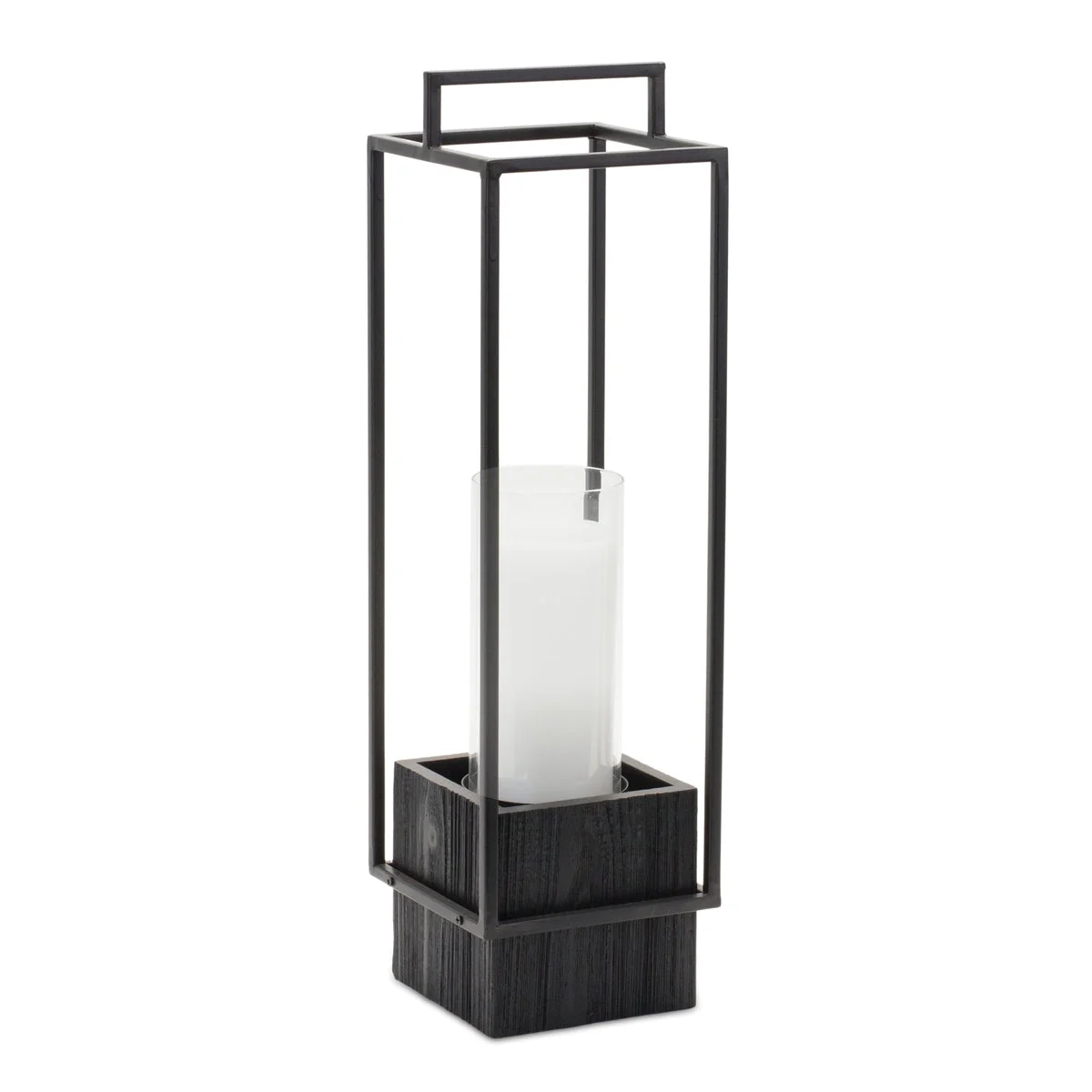 Decorative Tabletop Glass Hurricane Candle Lantern on Metal Frame 13.5" by Melrose