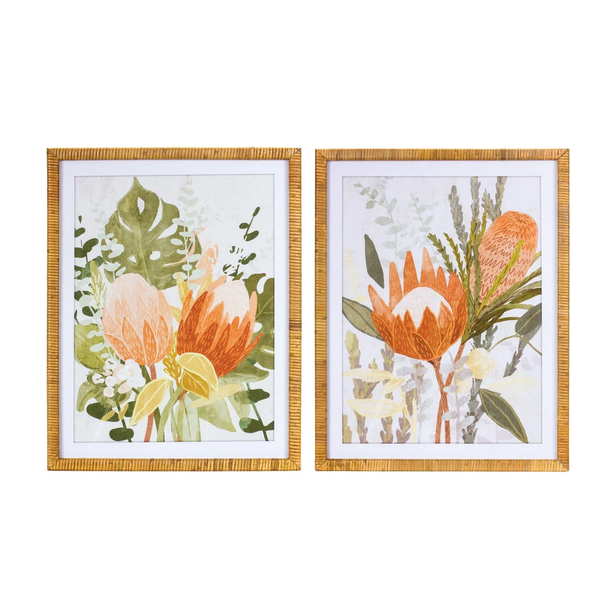 Protea Floral Wall Panels Natural Wood Frame 27.5 inch – Set of 2 by Melrose