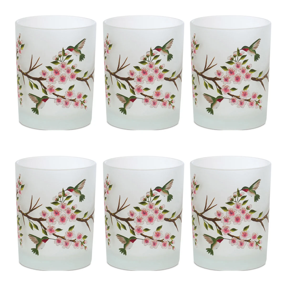 Glass Spring Hummingbird Votive Candle Holders Set of 6 Frosted Glass 5H by Melrose