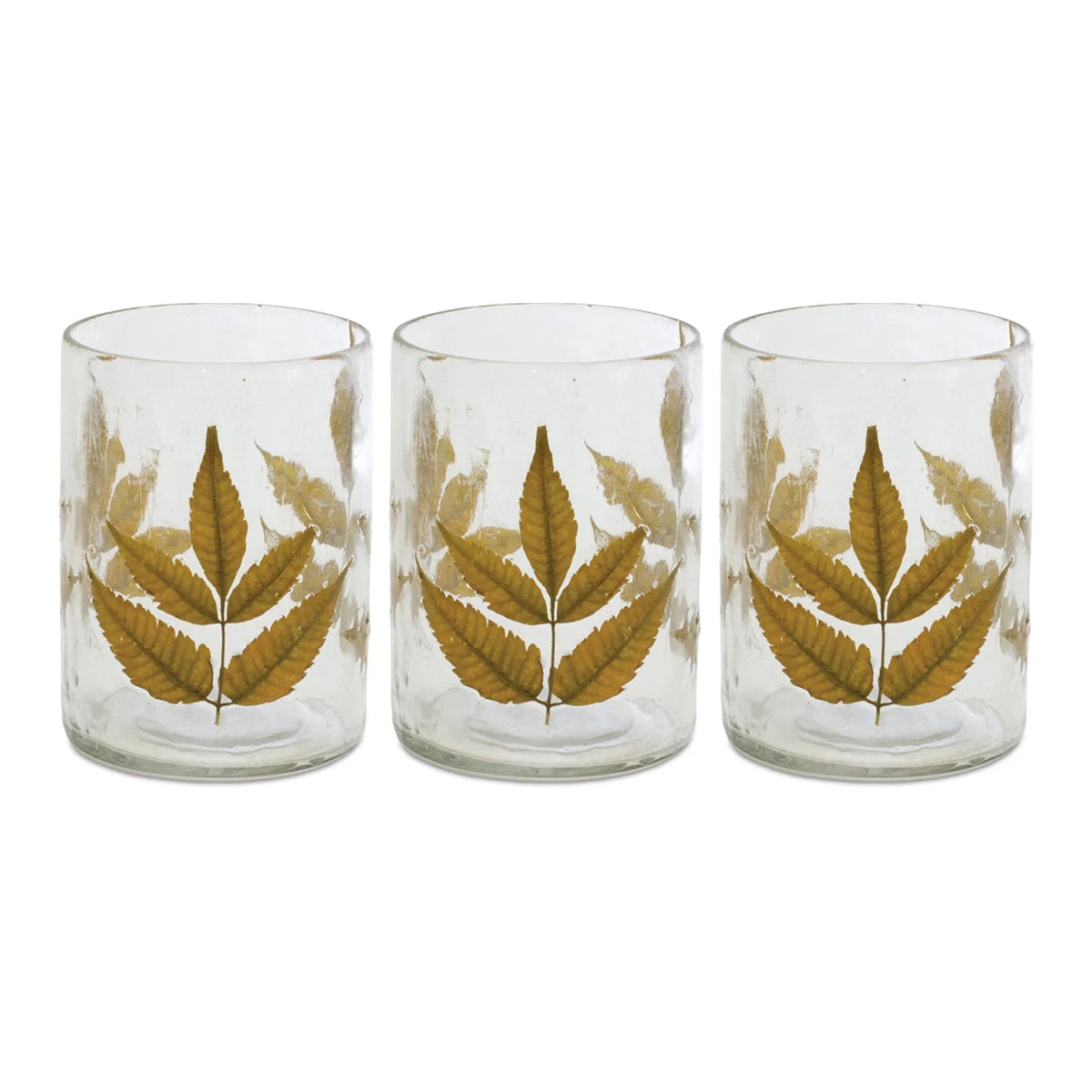 Dried Leaf Natural Glass Votive Holders Set of 3 Farmhouse Style 4H by Melrose