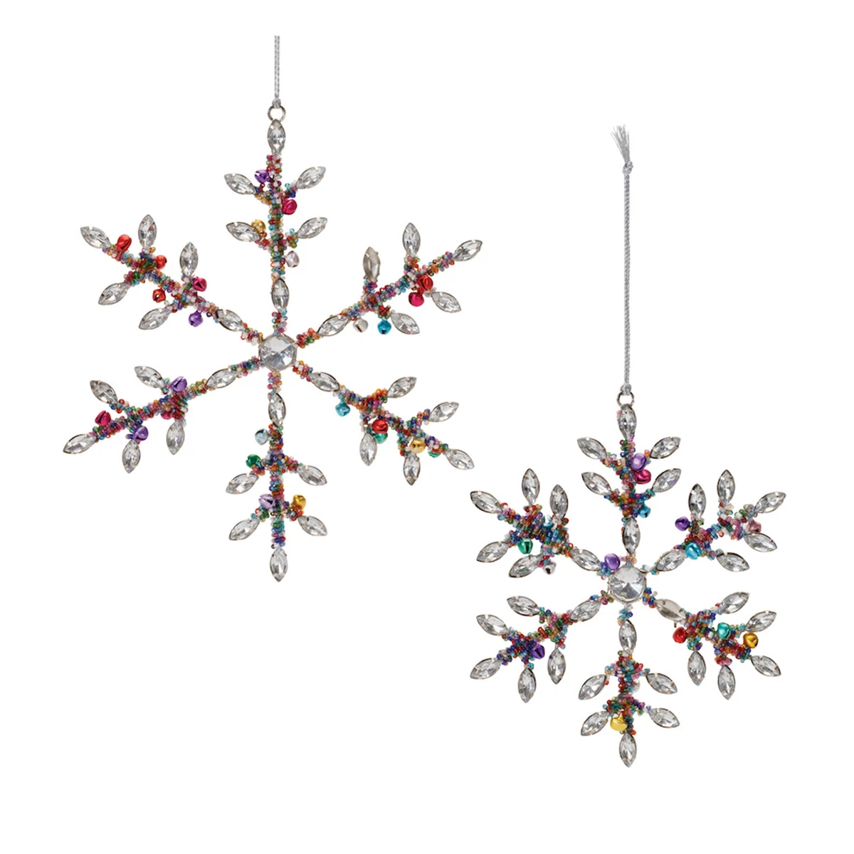 Christmas Beaded Snowflake Decor – Metal and Glass Tree Ornaments, Set of 12 by Melrose