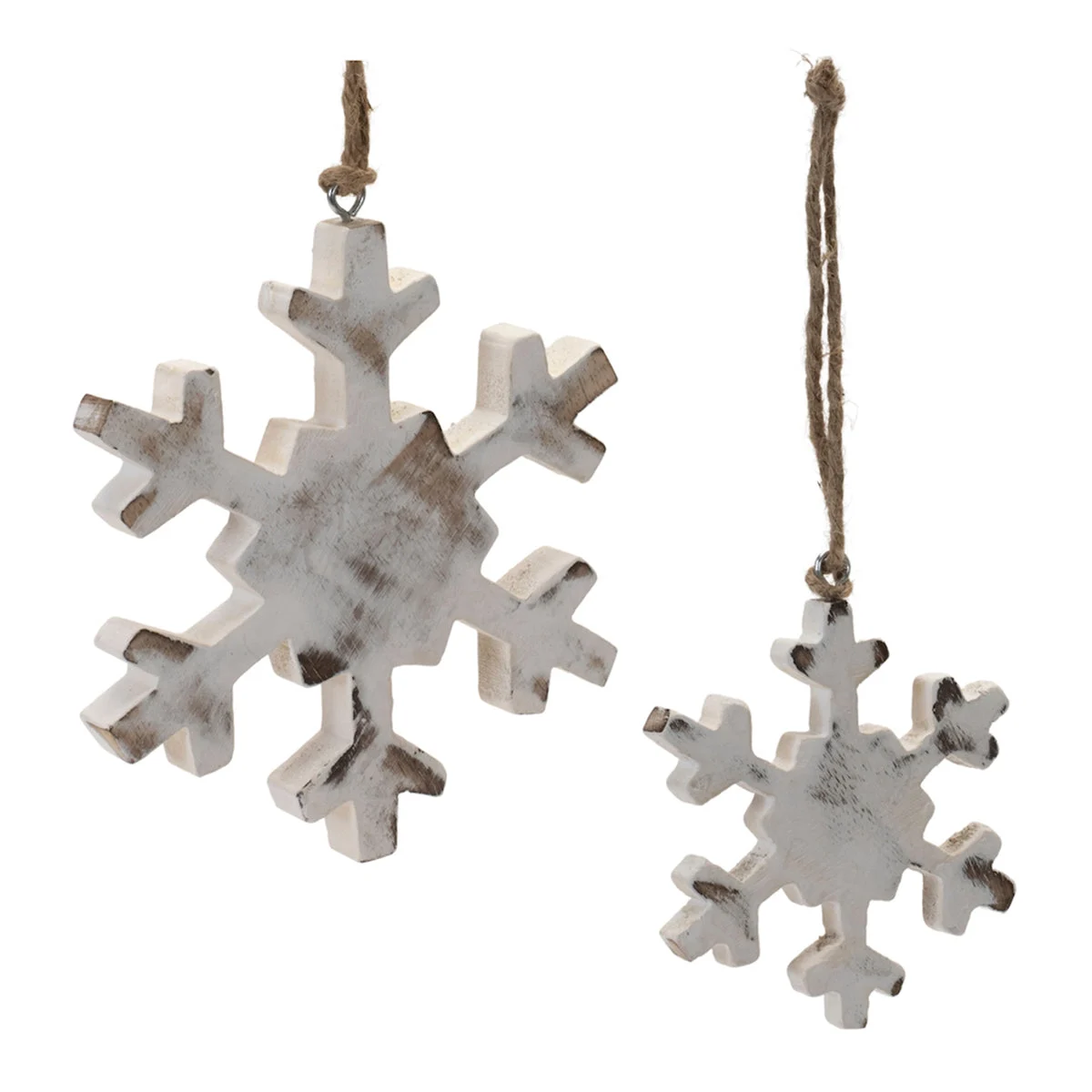 Christmas Woodland Snowflake Ornaments – White Washed Wood Set by Melrose