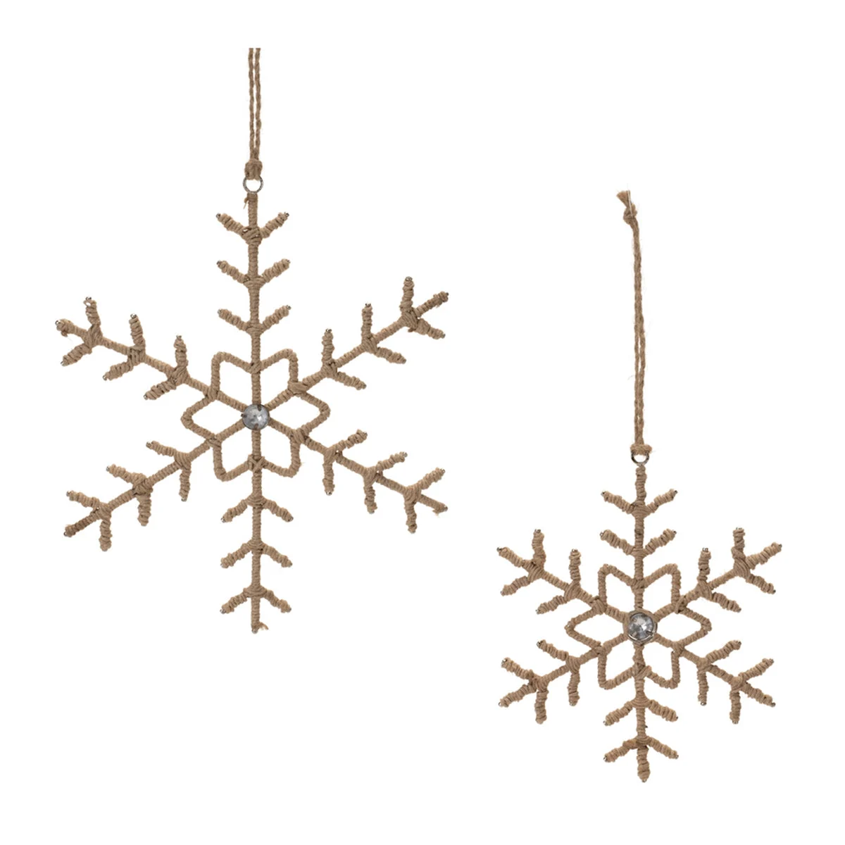 Christmas Metal Snowflake Tree Ornaments – Natural Jute Accents by Melrose