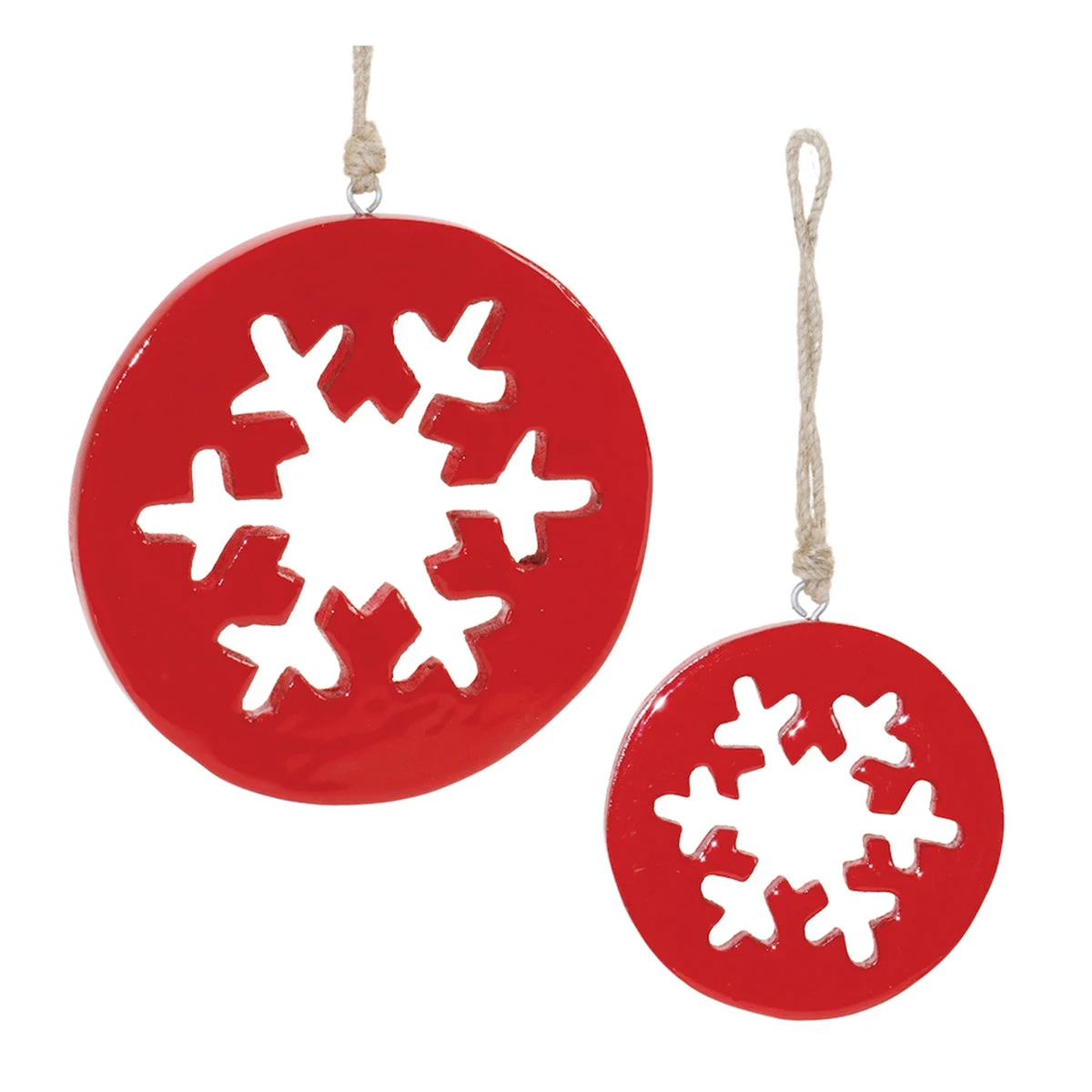 Christmas Snowflake Ornament Set of 12 – Red Wood Cut-Out Holiday Decor by Melrose