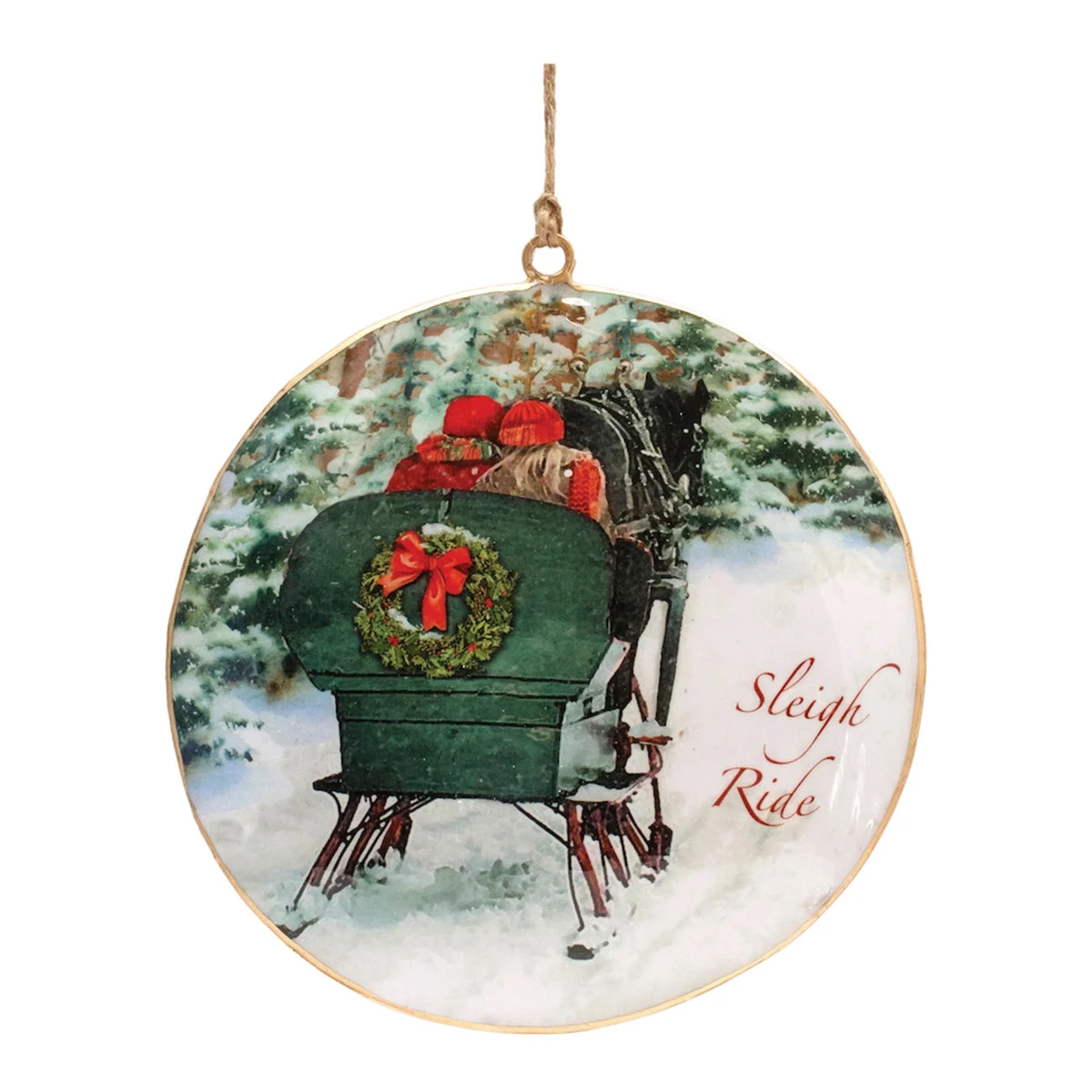 Metal Christmas Sleigh Ride Disc Ornament Set of 6 6"H Iron Holiday Accent by Melrose