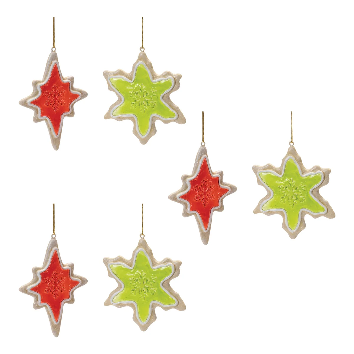 Frosted Cookie Star Snowflake Polyresin Tree Ornaments Set of 6 5 Inch by Melrose