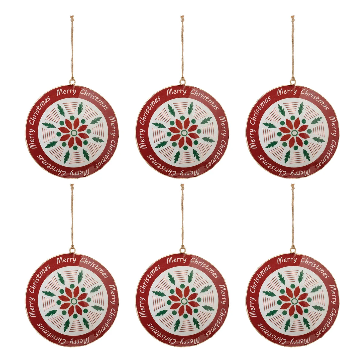 Metal Merry Christmas Disc Holiday Ornament 6 Inch Set of 6 by Melrose