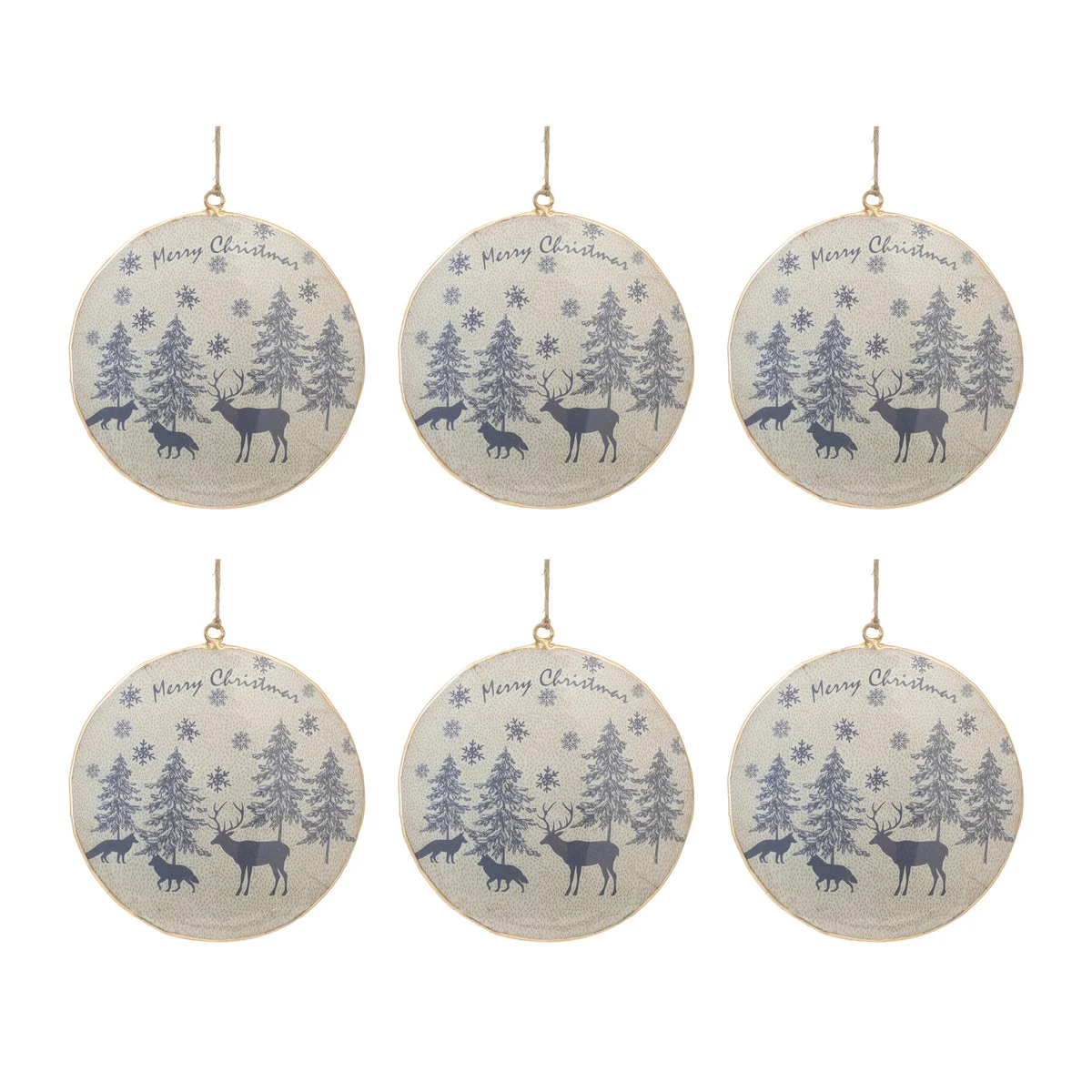 Metal Woodland Animal Hanging Ornament Iron Blue Gold Set of 6 6 Inch by Melrose