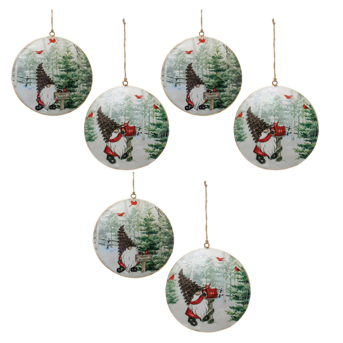 Metal Gnome Disc Christmas Ornament Iron Forest Design Set of 6 6 Inch by Melrose