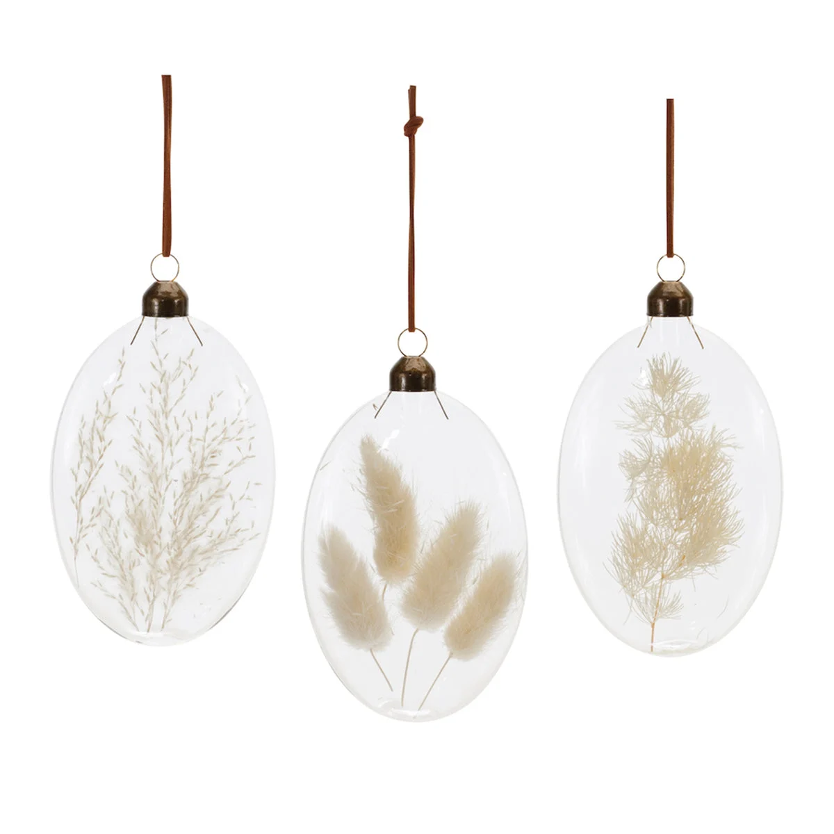 Natural Dried Floral Glass Ornaments with Leather Hangers (Set of 12) – 5.5"H Christmas Decor by Melrose