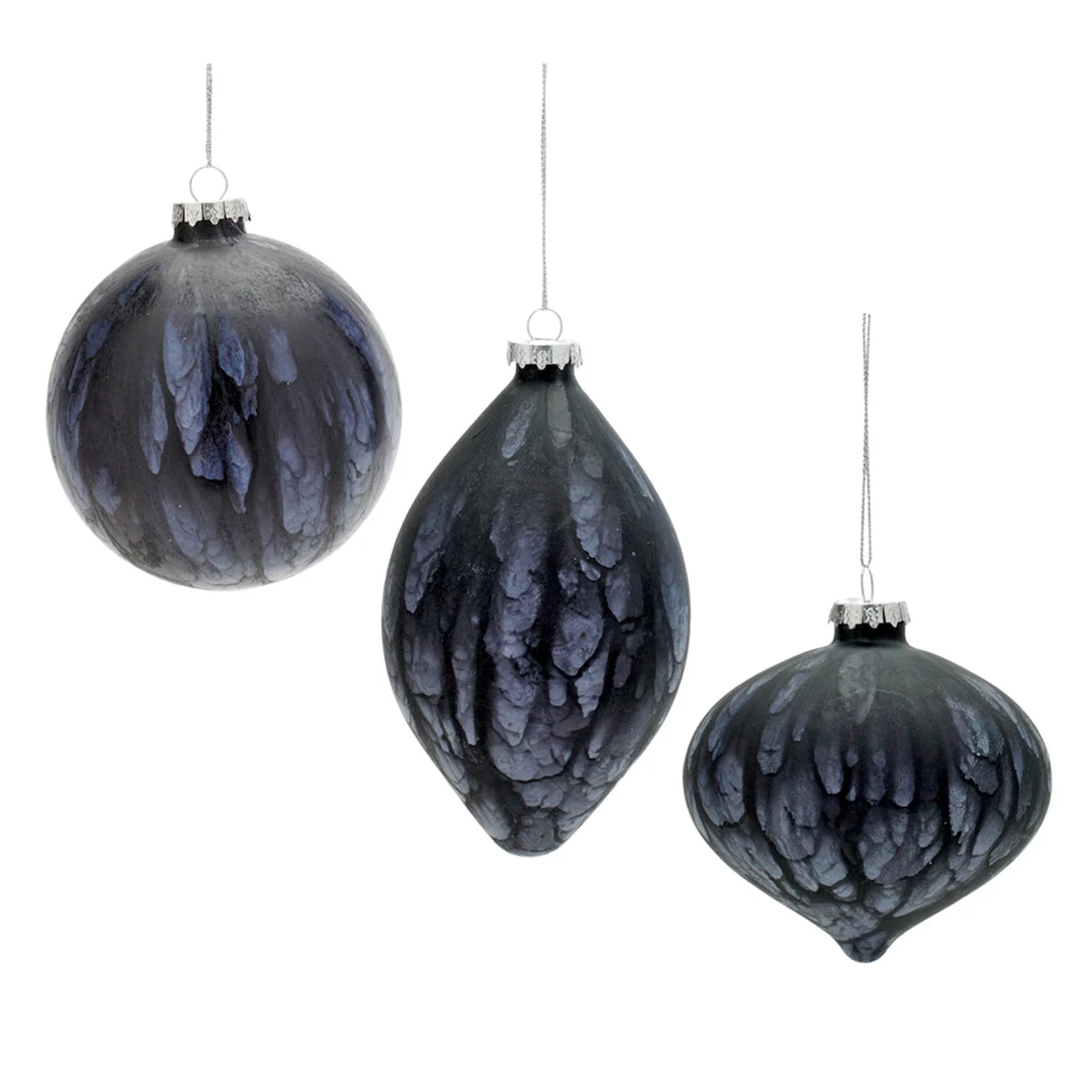 Melrose Midnight Blue Marble Paint Glass Ornament (Set of 6)