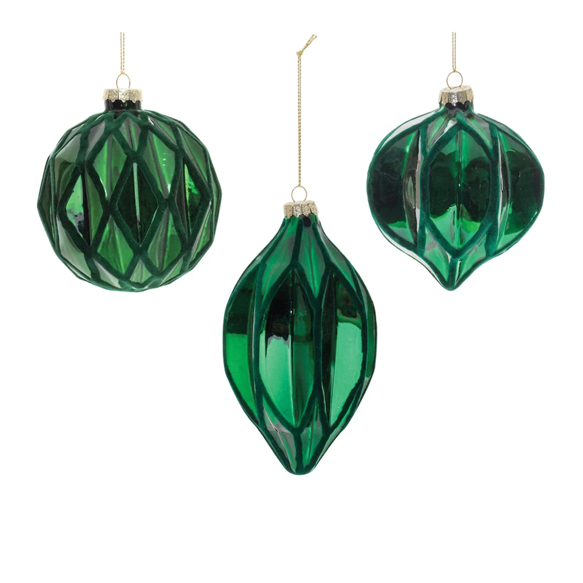 Green Textured Harlequin Glass Ornaments (Set of 6) – 4.5–6"H Christmas Tree Decor by Melrose