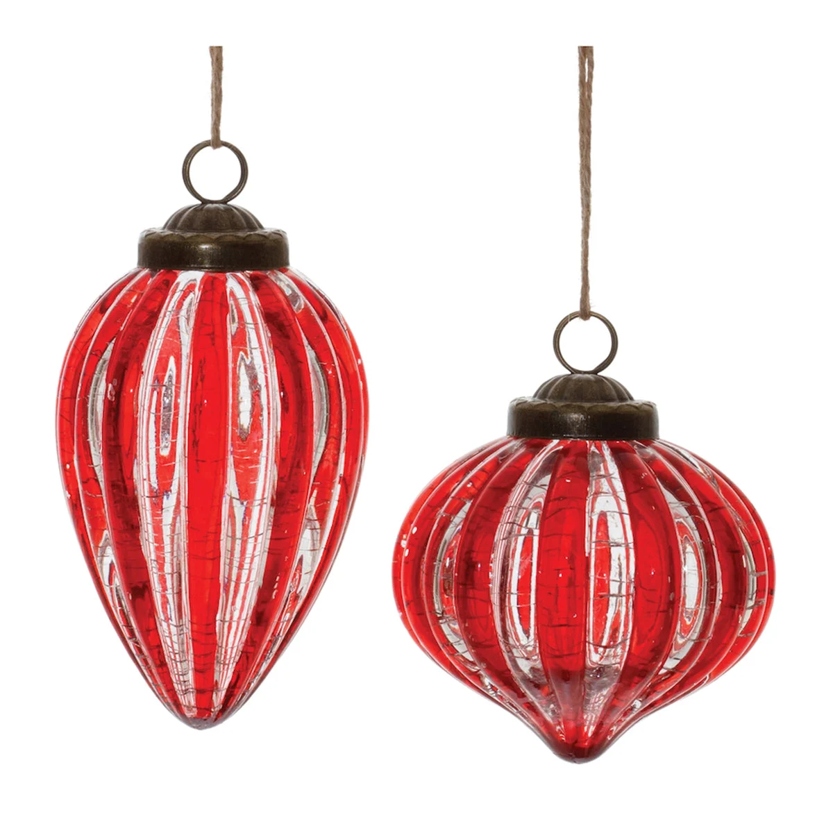 Red Ribbed Crackle Glass Ornaments (Set of 6) – Classic Christmas Tree Decor by Melrose