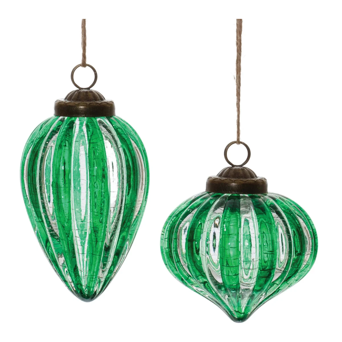 Green Ribbed Crackle Glass Ornaments (Set of 6) – Classic Christmas Tree Decor by Melrose