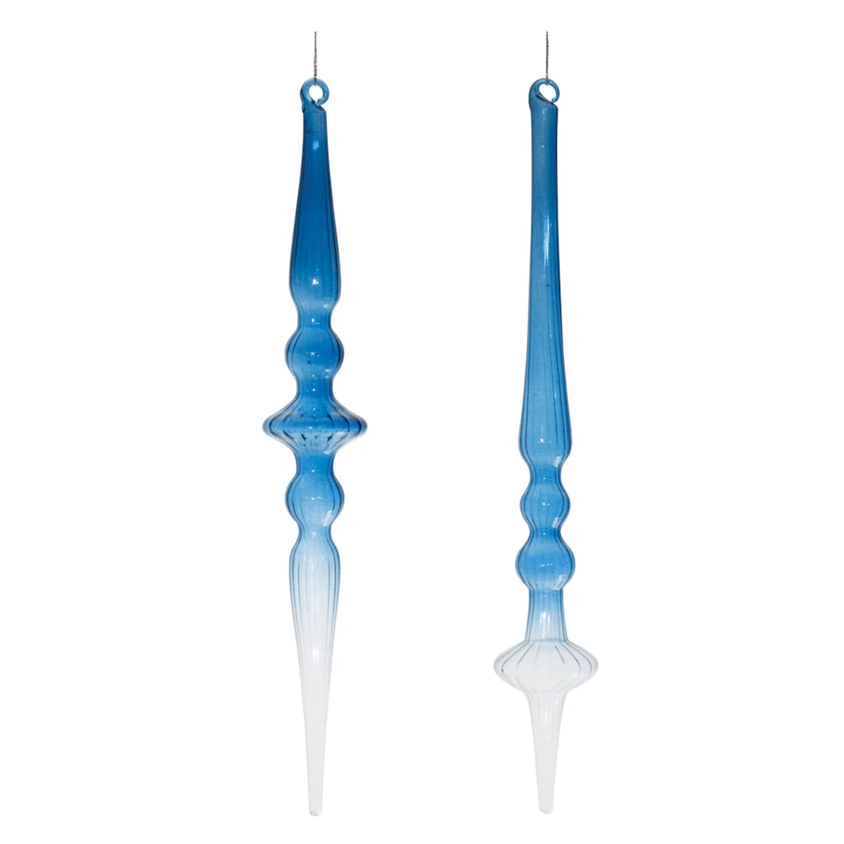 Blue Ombre Glass Finial Drop Ornaments (Set of 12) – 12.5"H Traditional Christmas Tree Decor by Melrose