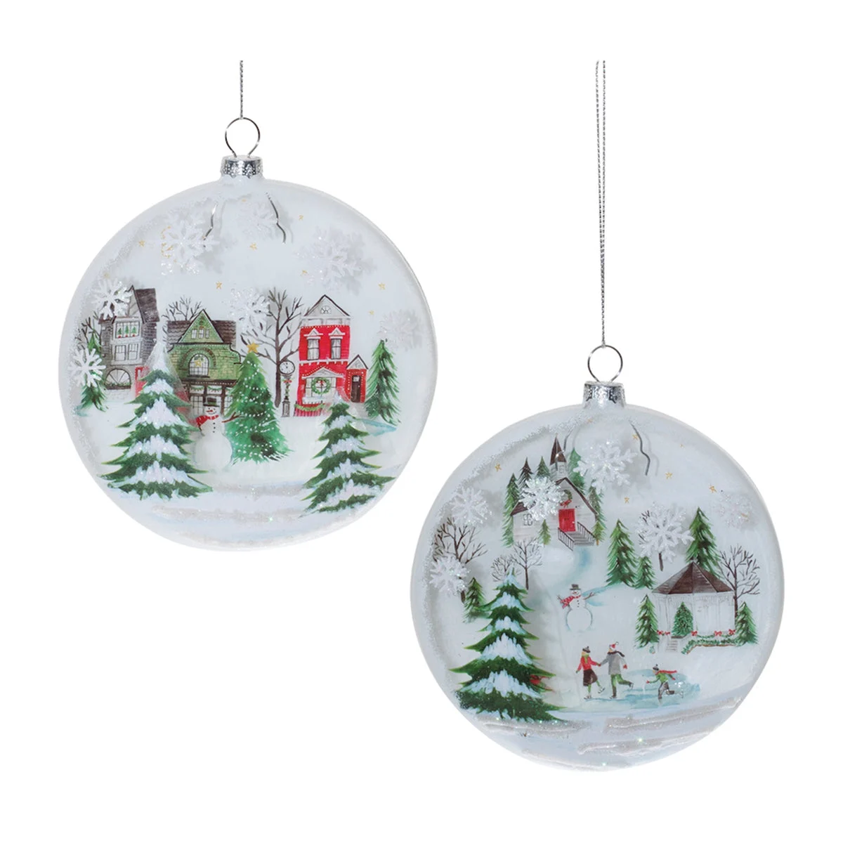 Melrose Glass Winter Village Disc Ornament (Set of 12)