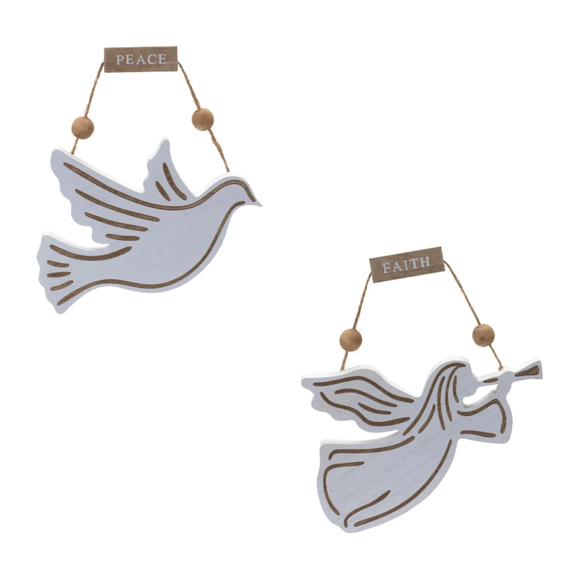 Wood Dove and Angel Sentiment Ornament (Set of 6) – 6.5"H Christmas Tree Decor by Melrose