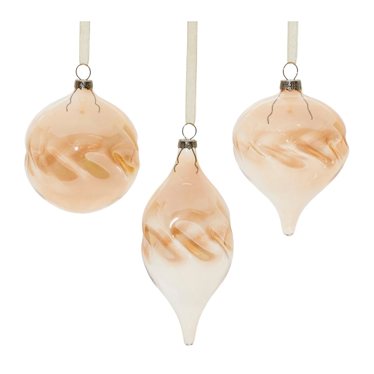Wavy Glass Ornament (Set of 12) – Amber Ombre, Assorted Sizes Christmas Tree Decor by Melrose