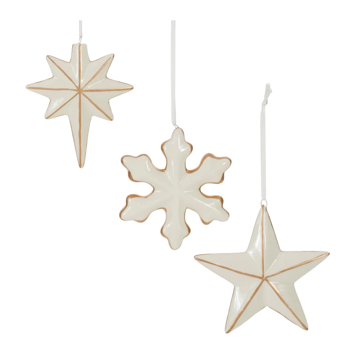 Ceramic Star and Snowflake Ornament (Set of 6) – 4"H Christmas Tree Decor by Melrose