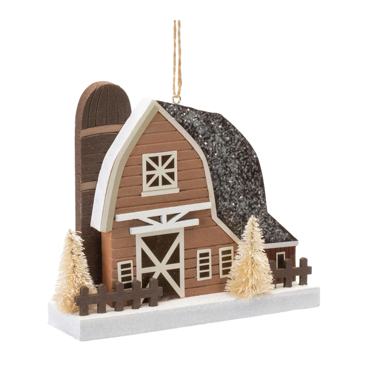 Glittered Barn Ornament (Set of 6) – 4.5"H Christmas Tree Decor by Melrose