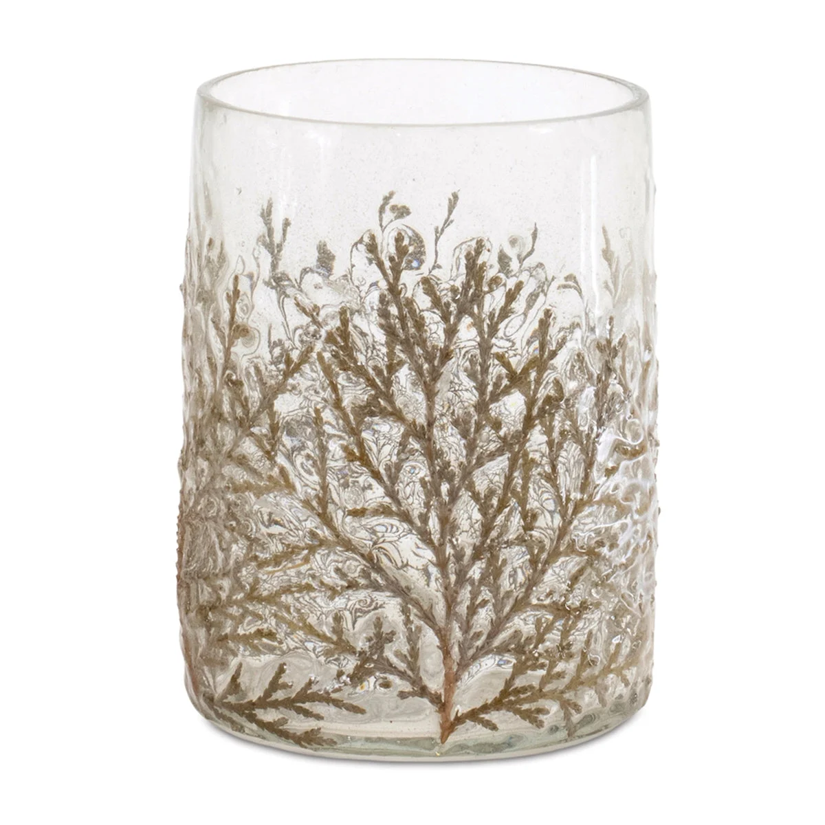 Dried Cedar Leaf Glass Votive Holder Set of 3 Brown Glass 4.25H by Melrose