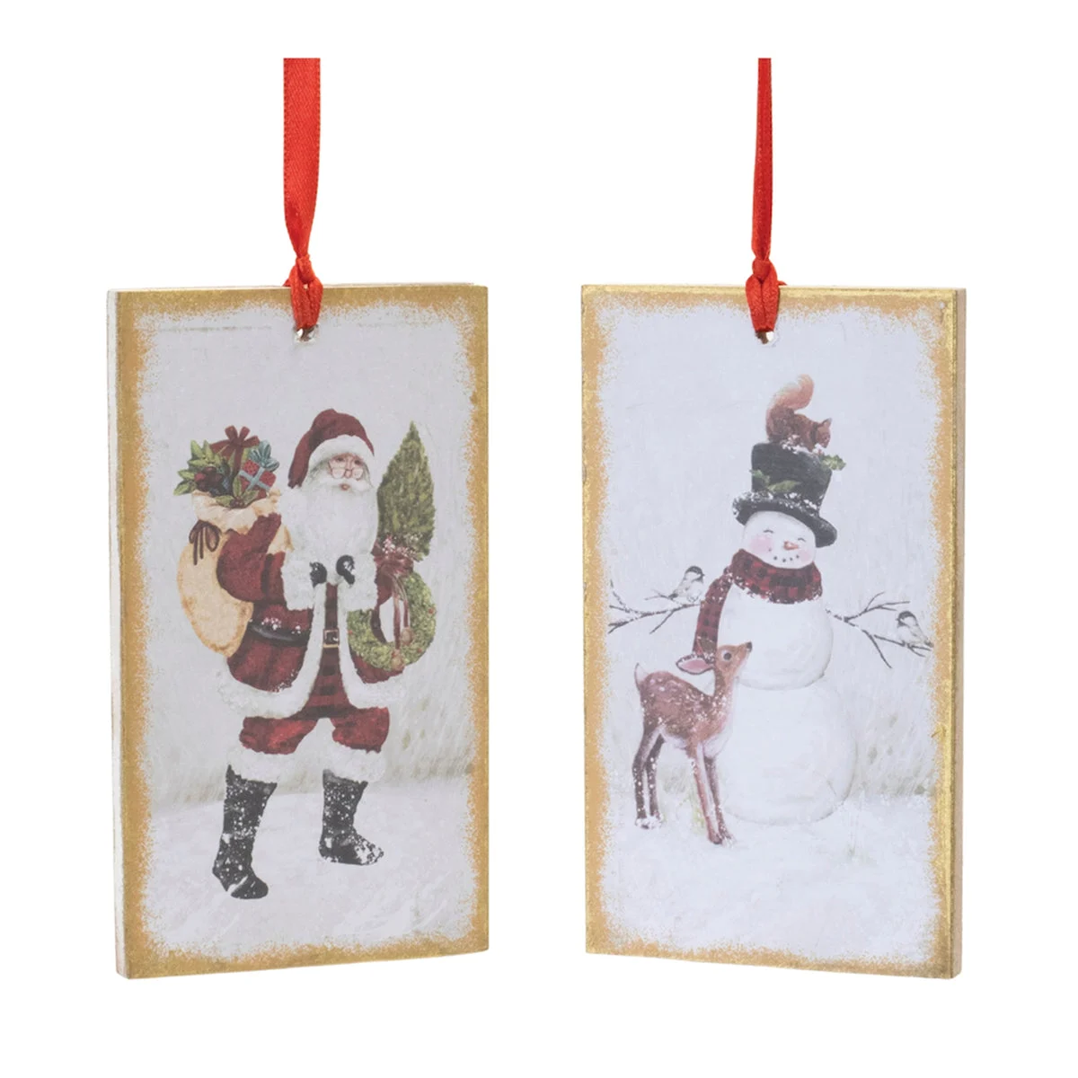 Melrose Wood Snowman and Santa Tag Ornament (Set of 24)
