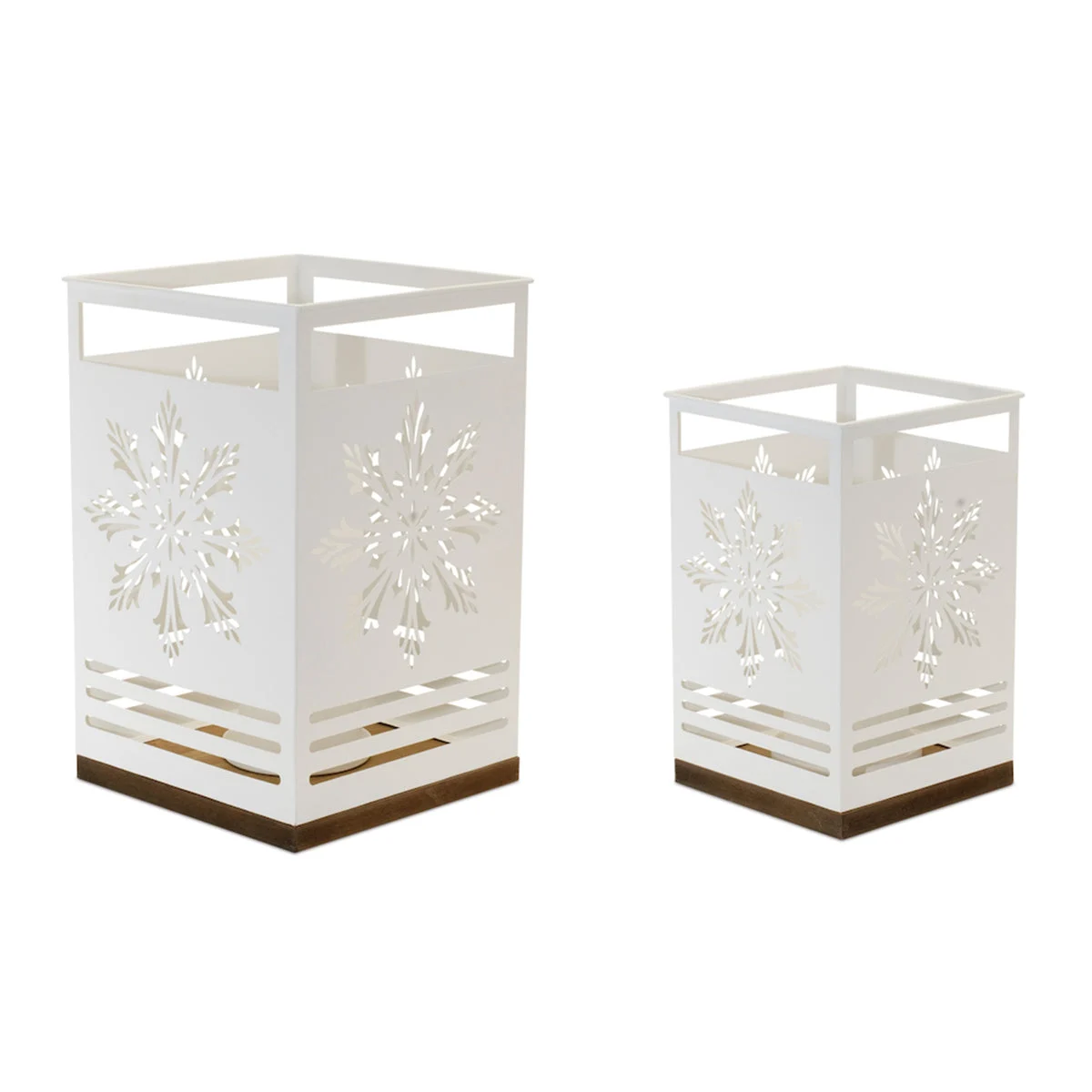 Snowflake Candle Holders (Set of 2) – 12"H, 9"H Iron and MDF Home Decor by Melrose