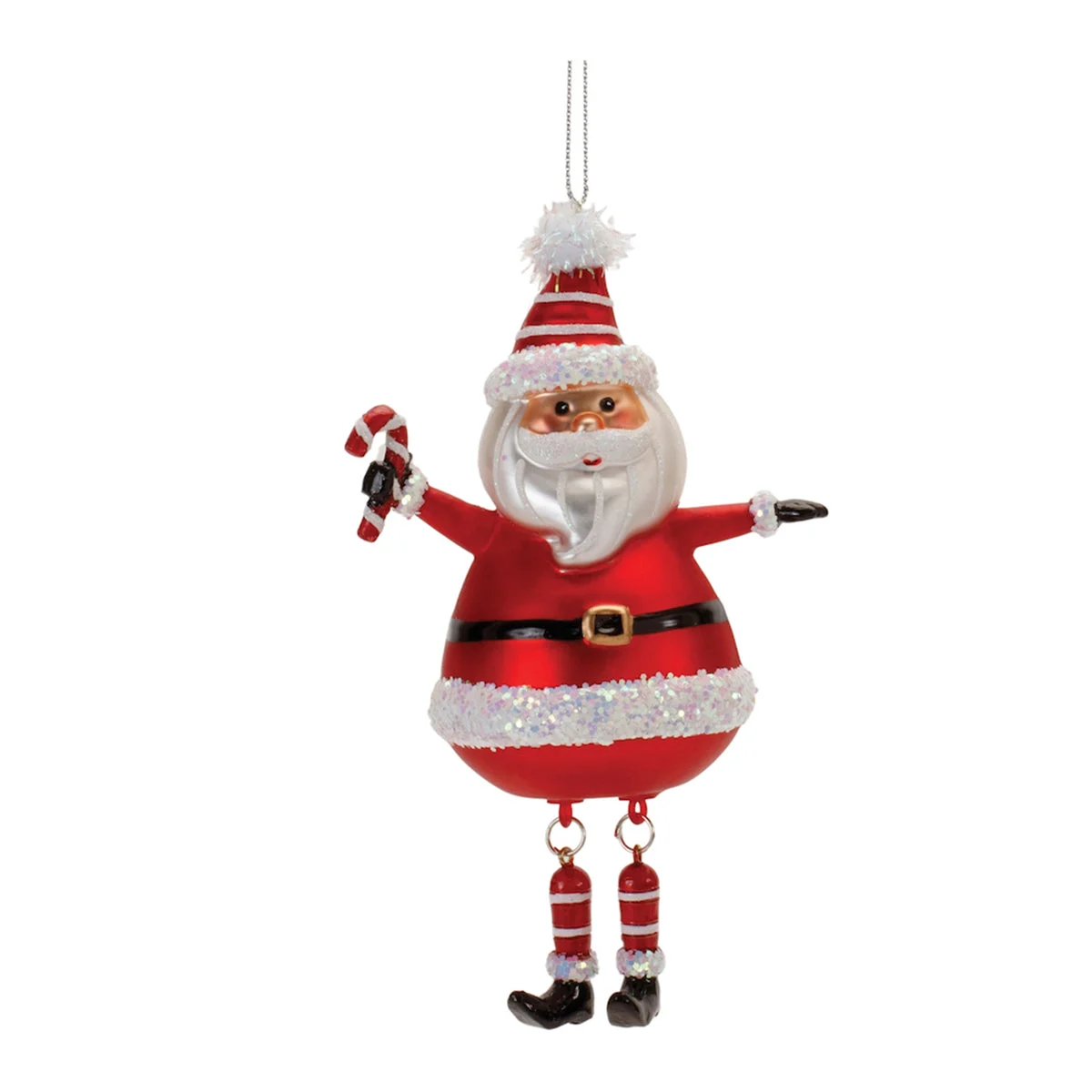 Santa Glass Ornaments with Dangle Legs (Set of 6) – 6"H Red & White Holiday Tree Decor by Melrose