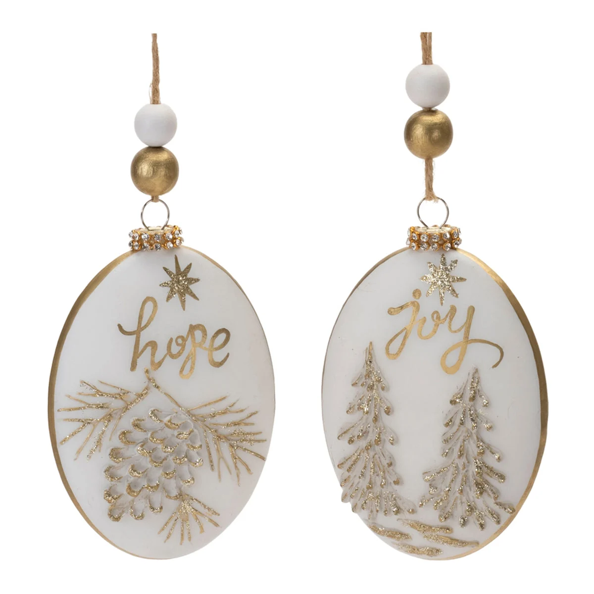 Glass Hope and Joy Ornaments with Wood Beads (Set of 12) – 5"H Christmas Tree Decor by Melrose