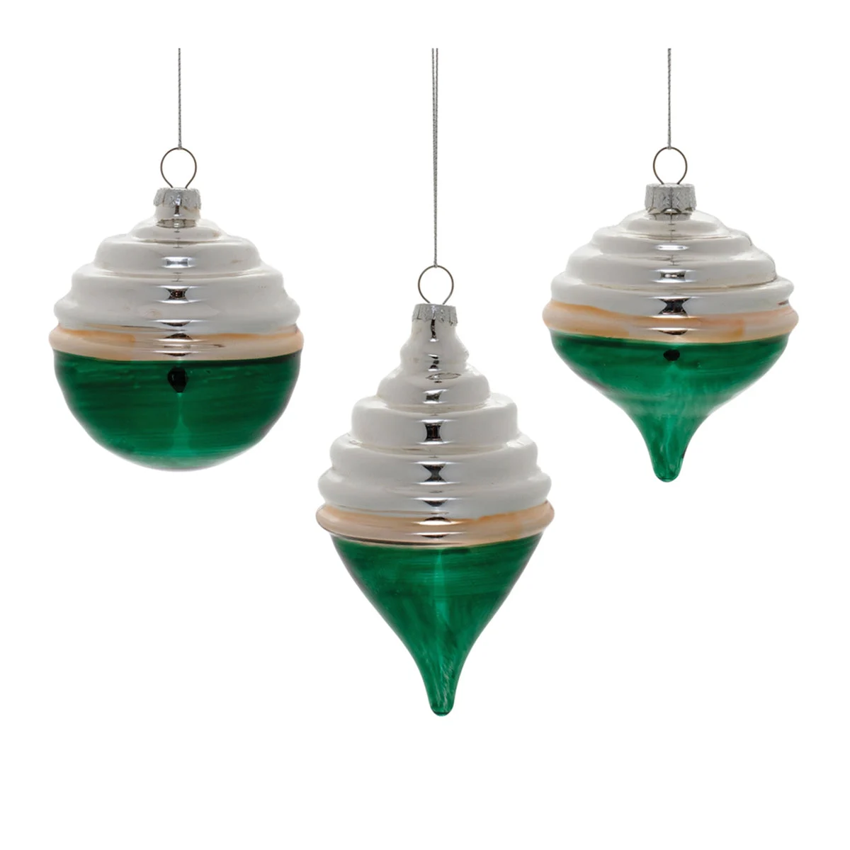 Two-Tone Tiered Glass Ornaments (Set of 12) – Green & Silver 6"H Christmas Tree Decor by Melrose