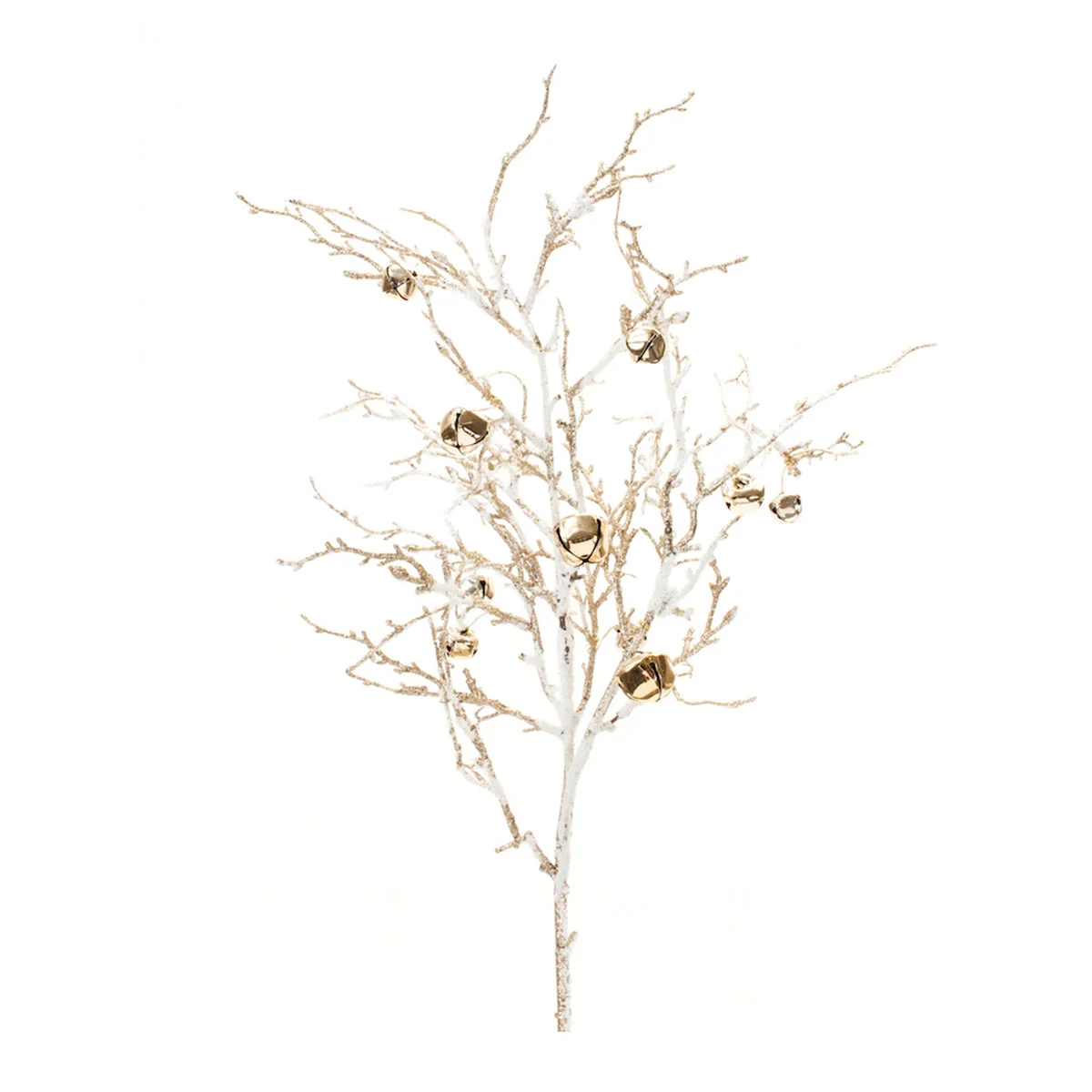 Flocked Sleigh Bell Twig Branches 33"H (Set of 2) Gold & White Holiday Decor by Melrose