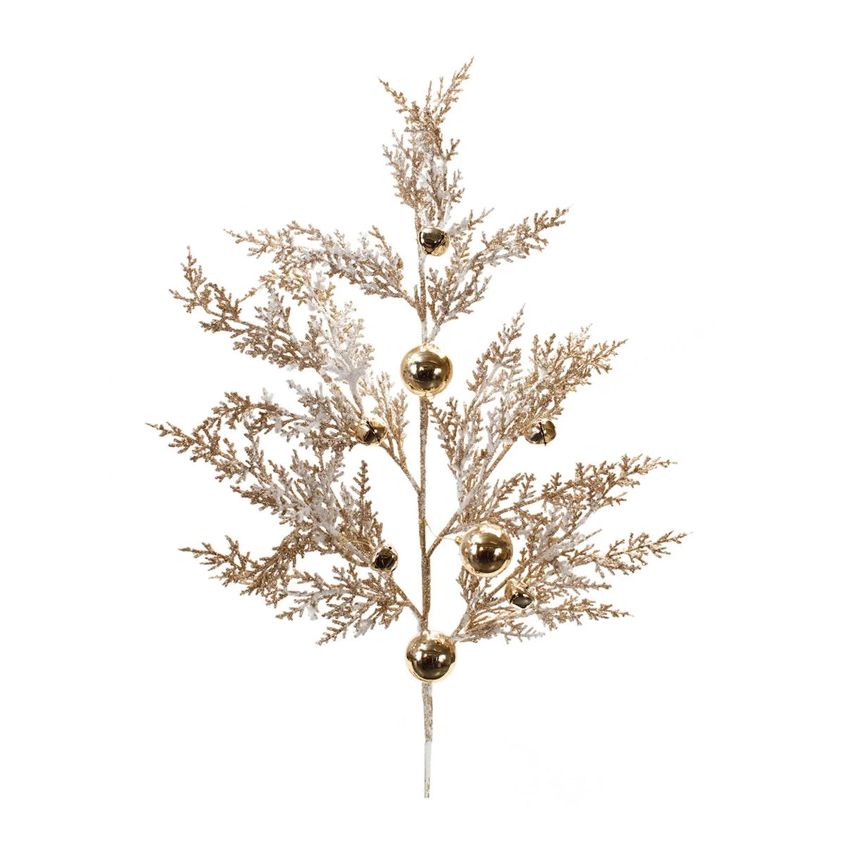 Flocked Sleigh Bell Pine Sprays 34"H (Set of 2) Gold & White Holiday Decor by Melrose