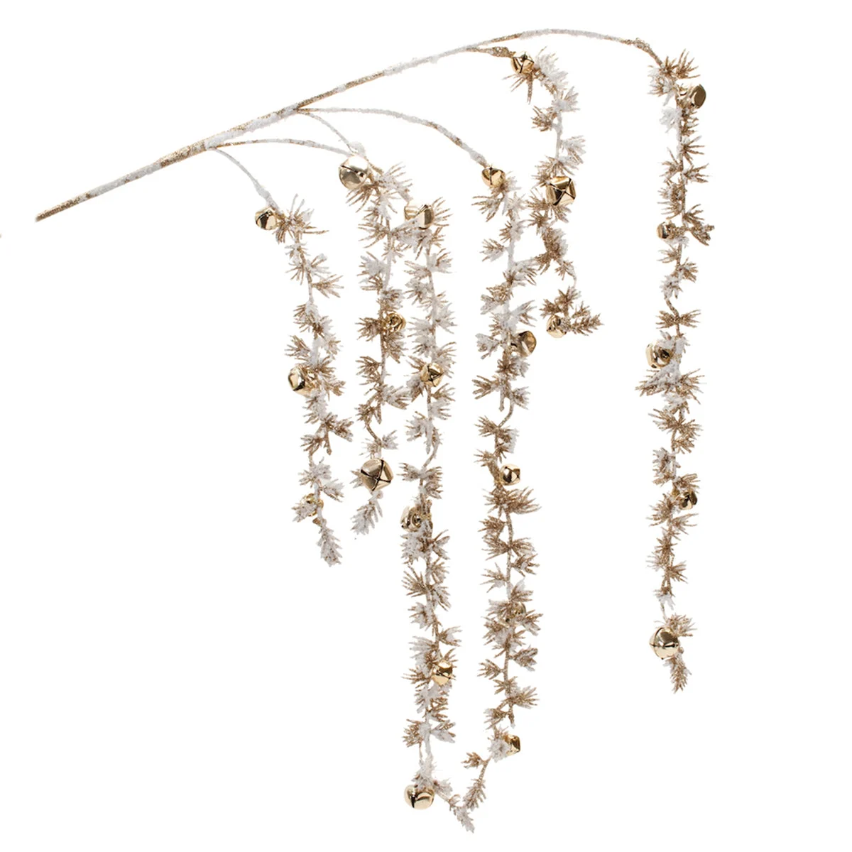 Snowy Hanging Pine Bell Branches 27"H (Set of 2) Gold & White Holiday Decor by Melrose